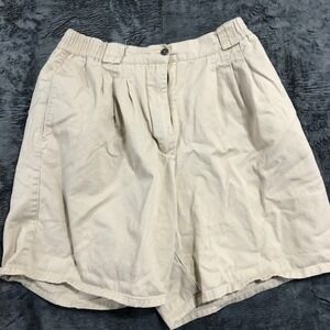 Basic Editions Shorts Womens 13/14 Khaki Tan Pleated Cotton Elastic Waist 1150